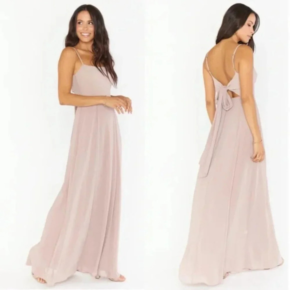 Show Me Your MuMu Dresses & Skirts - Show Me Your Mumu Liz Tie Maxi Dress Soft Beige Chiffon Blush Size S